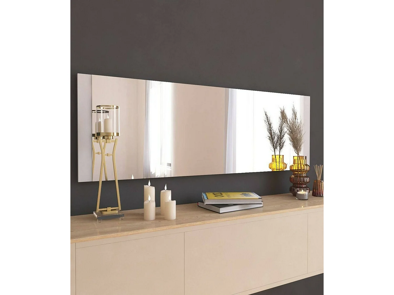 Miroir Acamar, Verre miroité, Objet d'ameublement mural, Décoration avec miroir, 40x2h120 cm, Blanc