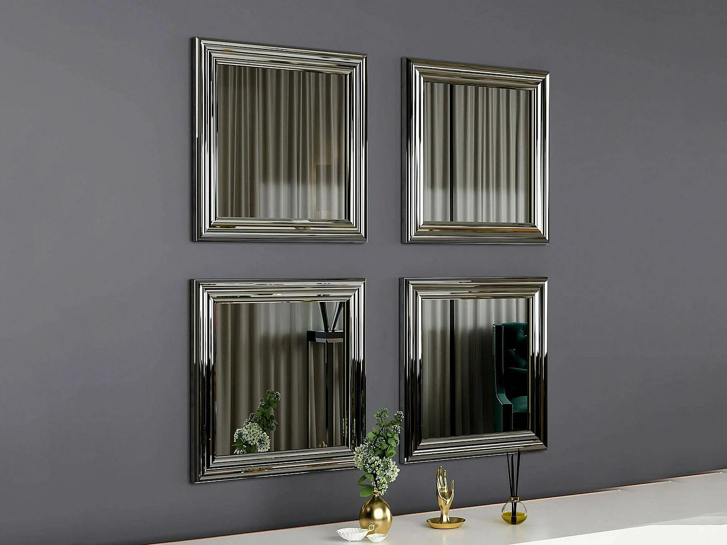 Miroir Helion, Verre miroité, Objet d'ameublement mural, Décoration avec miroir, 40x3h40 cm, Argent