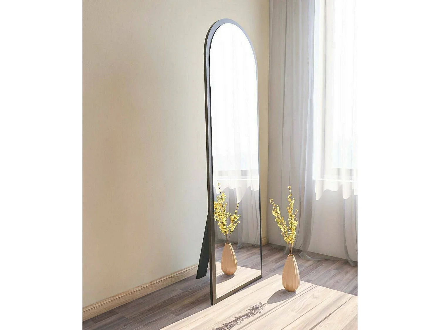 Miroir Zaniah, Verre miroité, Objet d'ameublement mural, Décoration avec miroir, 50x2h160 cm, Noir