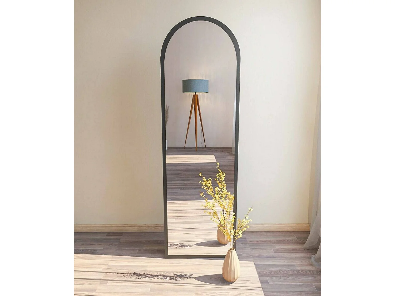 Miroir Zaniah, Verre miroité, Objet d'ameublement mural, Décoration avec miroir, 50x2h160 cm, Noir