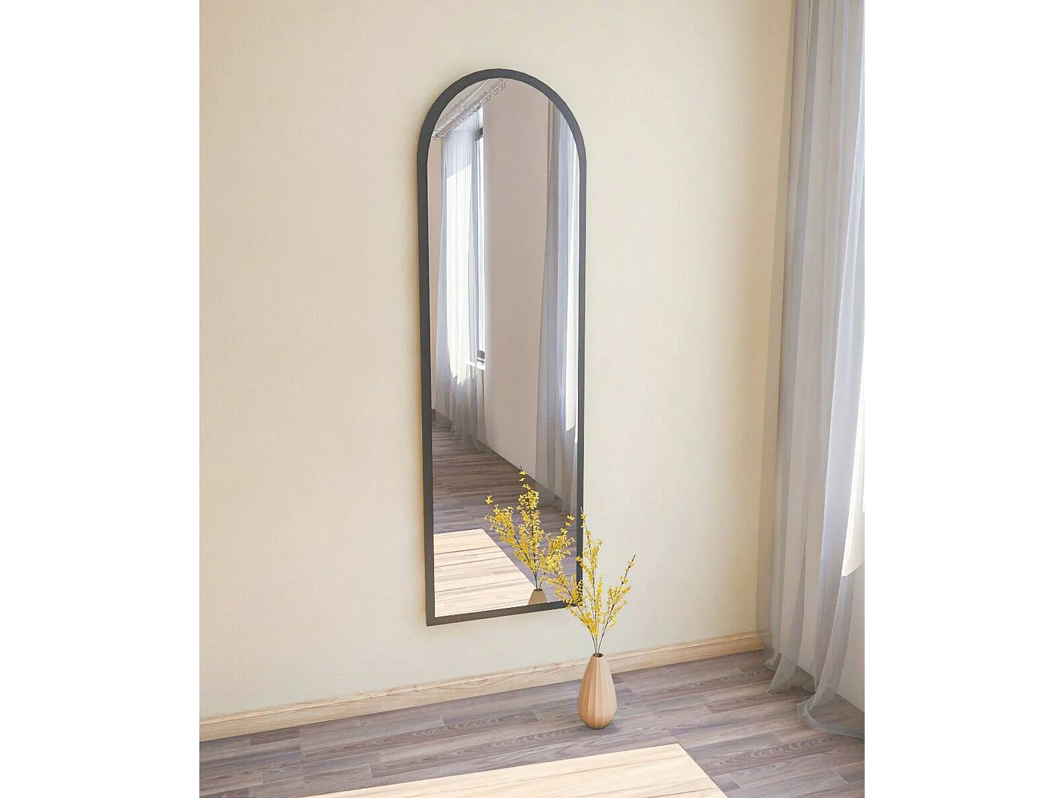 Miroir Zaniah, Verre miroité, Objet d'ameublement mural, Décoration avec miroir, 50x2h160 cm, Noir