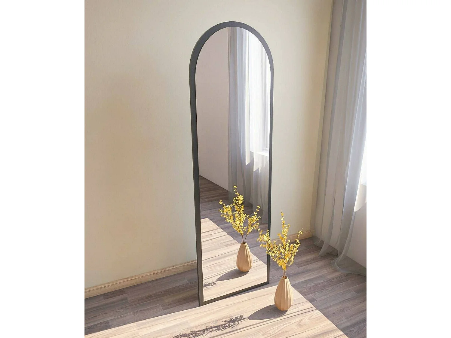 Miroir Zaniah, Verre miroité, Objet d'ameublement mural, Décoration avec miroir, 50x2h160 cm, Noir