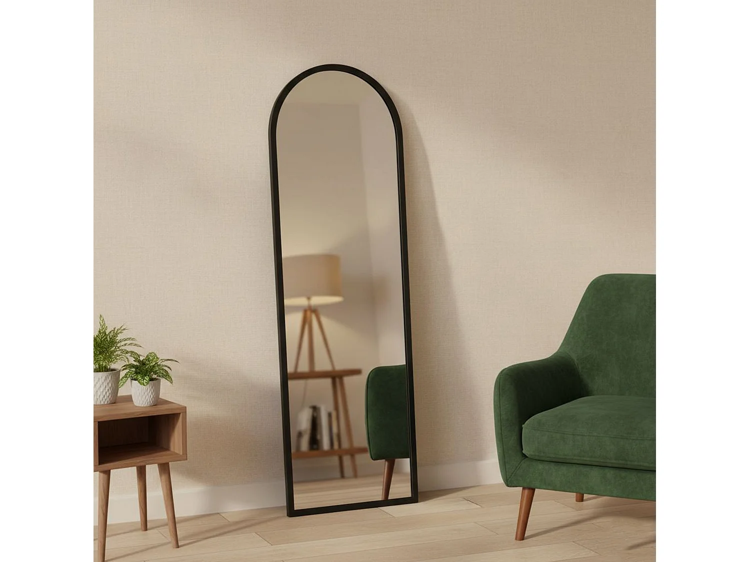 Miroir Zaniah, Verre miroité, Objet d'ameublement mural, Décoration avec miroir, 50x2h160 cm, Noir