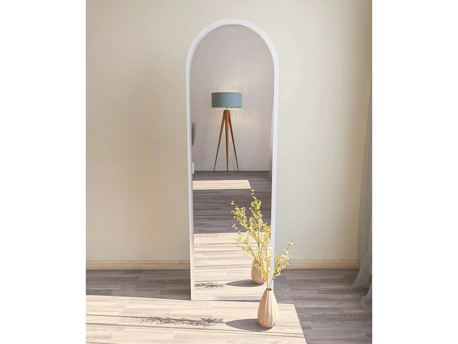 Miroir Zaniah, Verre miroité, Objet d'ameublement mural, Décoration avec miroir, 50x2h160 cm, Blanc