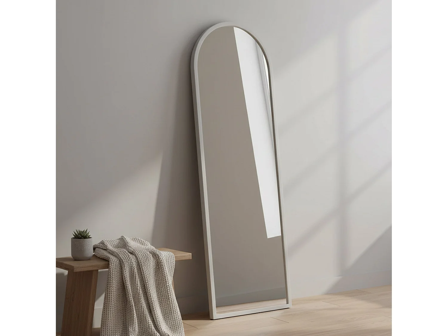 Miroir Zaniah, Verre miroité, Objet d'ameublement mural, Décoration avec miroir, 50x2h160 cm, Blanc