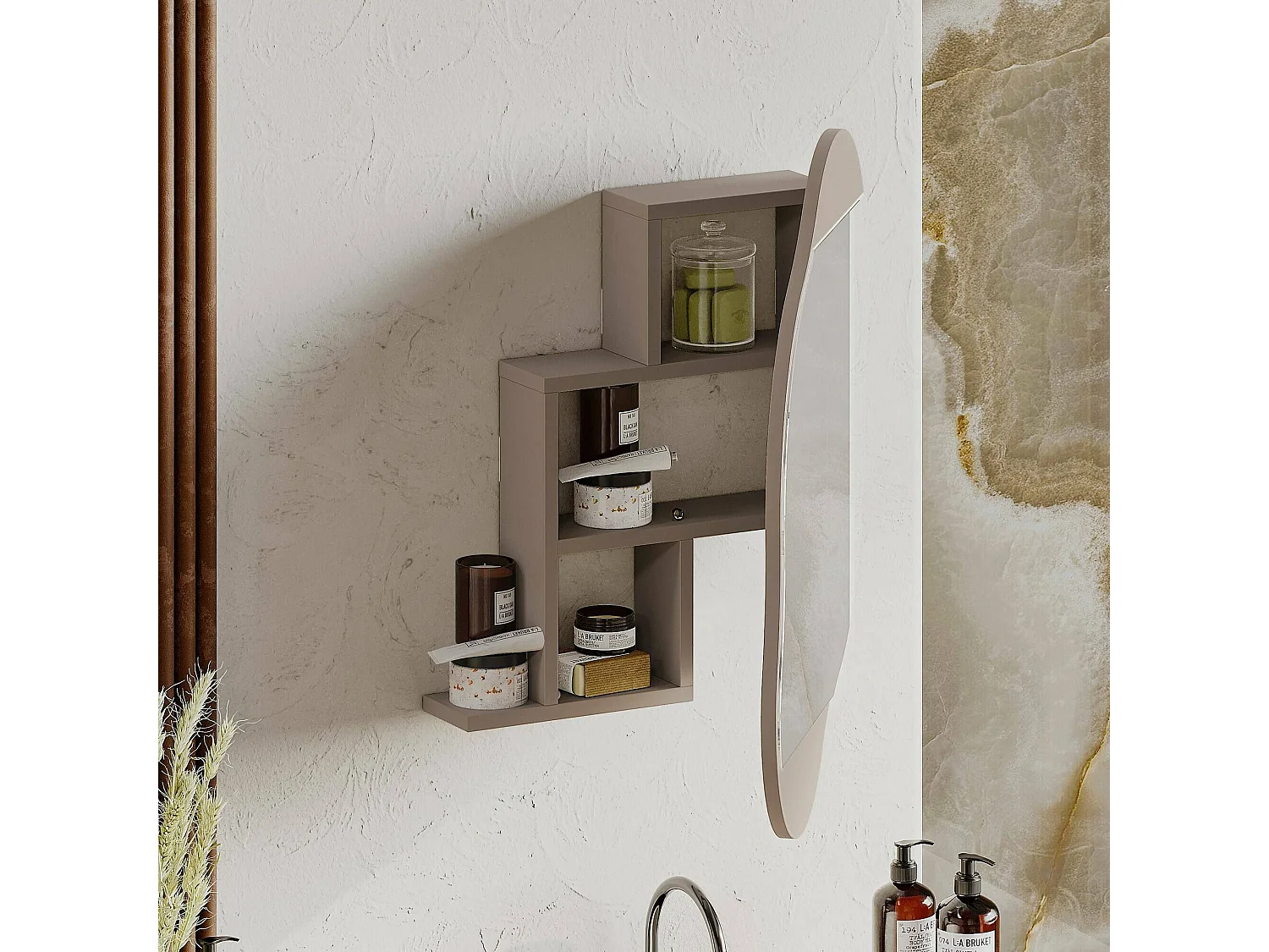 Dmontevag Spiegel, Spiegel, Wandinrichtingsartikel, Decoratie met spiegel, 60x13 h75 cm, Beige