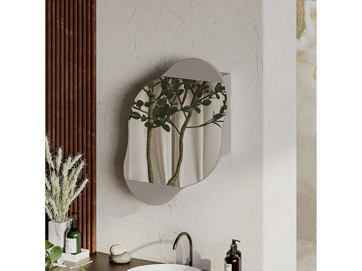 Miroir Dmontevag, Verre miroité, Objet d'ameublement mural, Décoration avec miroir, 60x13 h75 cm, Beige