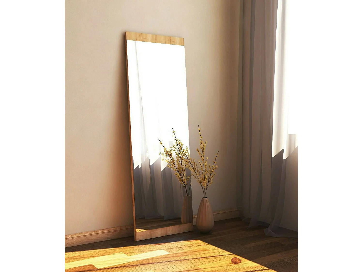 Miroir Acamar, Verre miroité, Objet d'ameublement mural, Décoration avec miroir, 40x2h120 cm, Chêne
