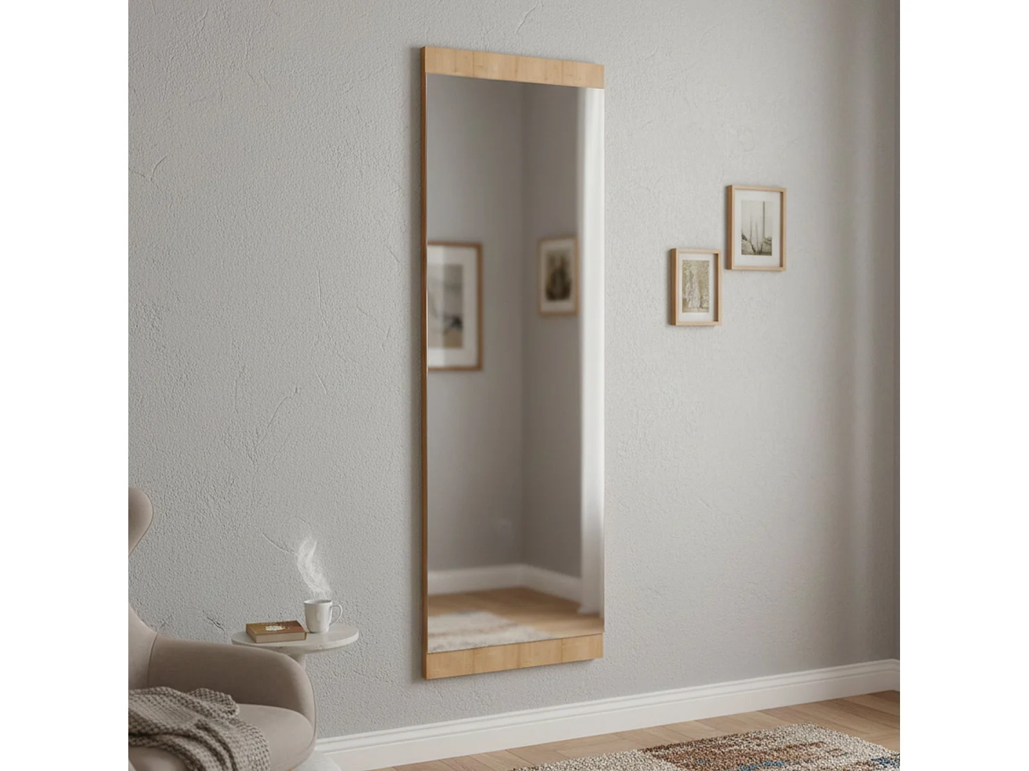 Miroir Acamar, Verre miroité, Objet d'ameublement mural, Décoration avec miroir, 40x2h120 cm, Chêne