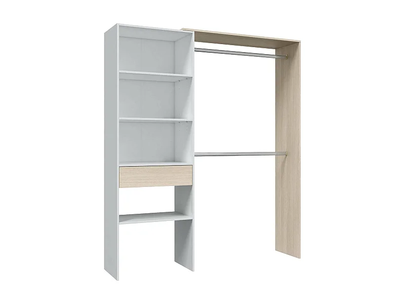 Dmora Grote Kledingkast Easton 40x187h cm Wit 4 Planken, Kledingroede, Slaapkamerkast met Lade