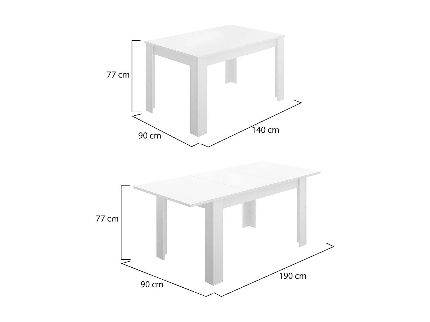 Table extensible Dariaud, Console extensible multi-positions, Table à manger avec rallonge, 140/190x90h77 cm, Blanc