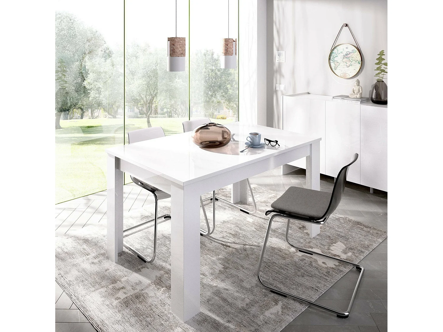 Table extensible Caladora, Console extensible multi-positions, Table à manger avec rallonge, 140/190x90h77 cm, Blanc