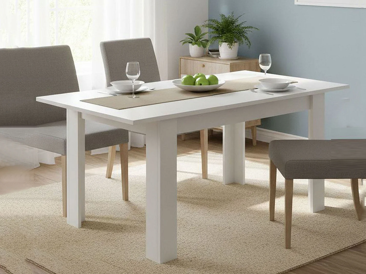 Mesa extensível Caladora, Consola extensível multiposições, Mesa de jantar com extensão, 140/190x90h77 cm, Branco