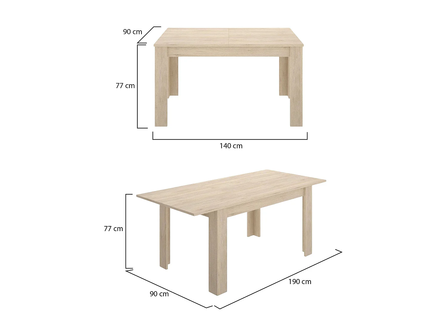 Dariaud uitschuifbare tafel, Uitschuifbare console in meerdere posities, Eettafel met verlengstuk, 140/190x90h77 cm, Eiken