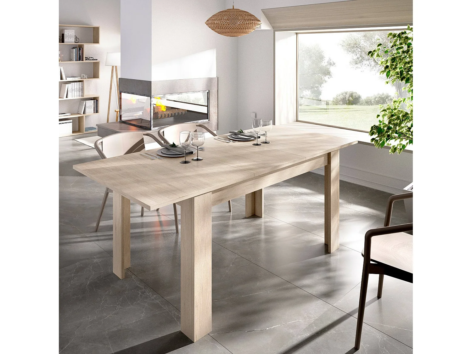 Dariaud uitschuifbare tafel, Uitschuifbare console in meerdere posities, Eettafel met verlengstuk, 140/190x90h77 cm, Eiken