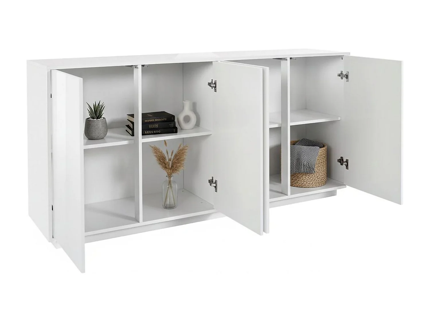 Buffet Virgilio, Buffet de cuisine 4 portes, Buffet de salon, 100% Made in Italy, 180x41h86 cm, Blanc brillant