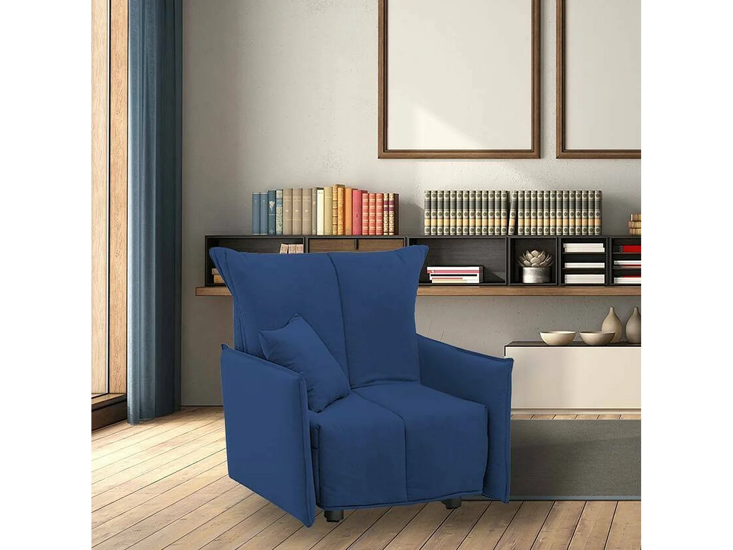 Talamo Italia Poltrona Almerinda 110x90x85h cm blu Sfoderabile Braccioli, Poltroncina Peso Supportato 200 kg Made in Italy