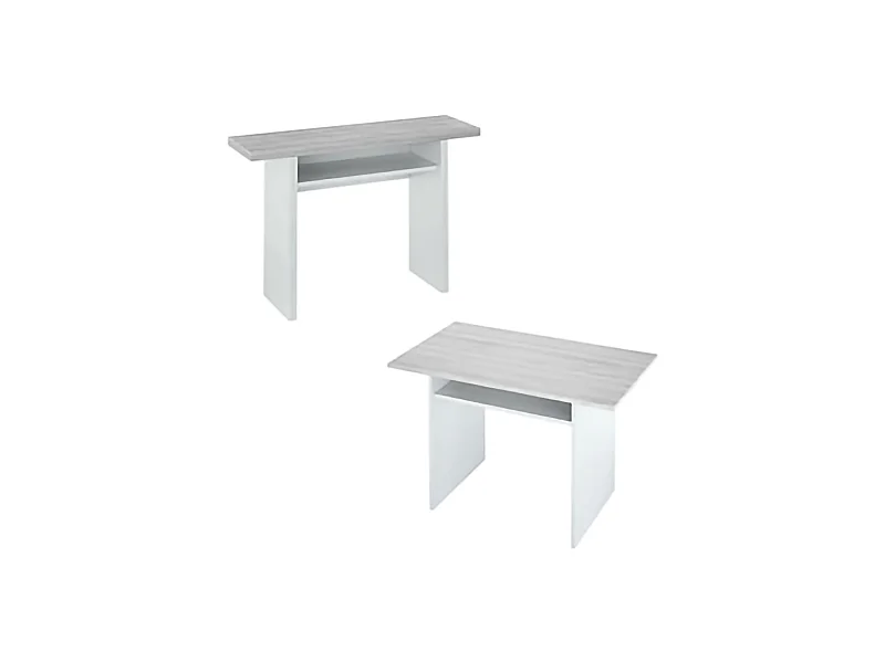 Table extensible Ddiaz, Etagère extensible avec ouverture rabattable, Table console d'appoint pliante, 120x35h77 cm, Blanc et Ciment