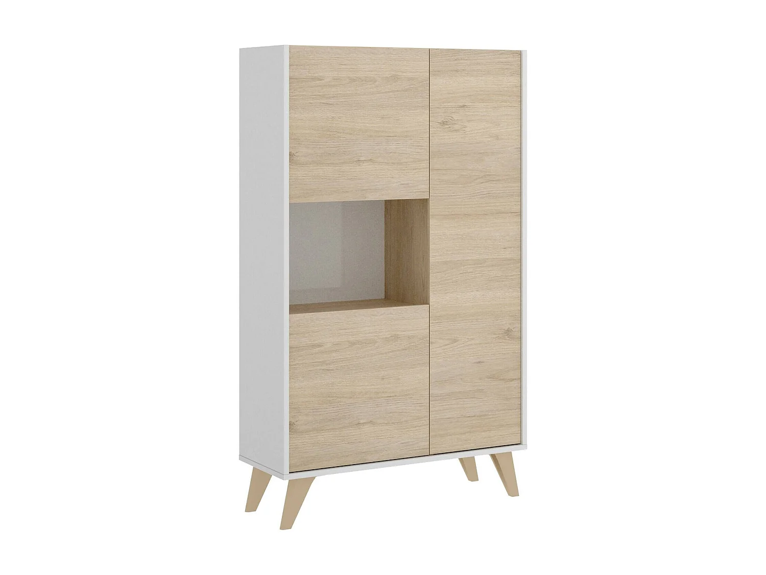 Buffet Damraba, Buffet de salon haut, Buffet de salon moderne avec 3 portes, 81x43h135 cm, Chêne et Blanc