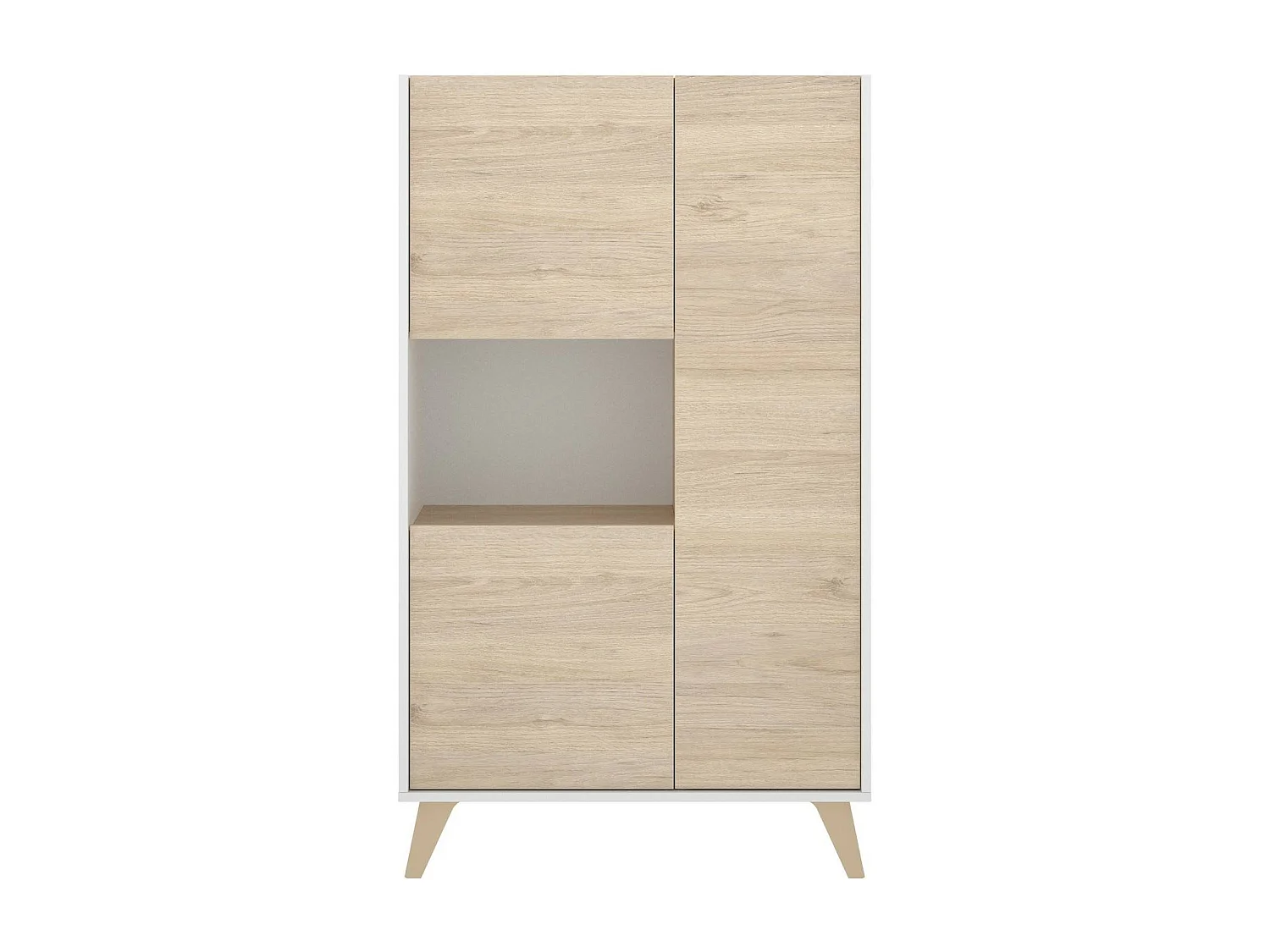 Buffet Damraba, Buffet de salon haut, Buffet de salon moderne avec 3 portes, 81x43h135 cm, Chêne et Blanc