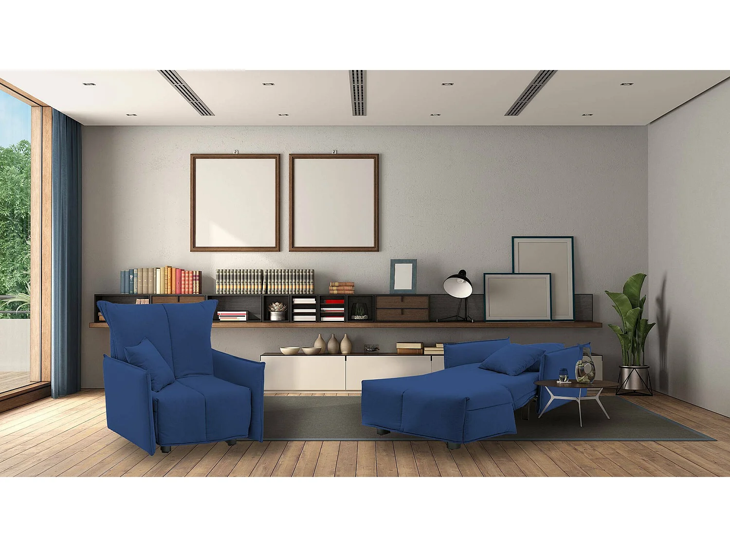 Canapé-lit Dabari, Canapé simple, 100% Made in Italy, Fauteuil de salon avec ouverture trolley, en tissu rembourré, avec accoudoirs standards, 110x90h85 cm, Bleu