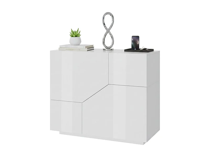 Aparador Dceesa, Aparador de cocina con 2 puertas geométricas, Buffet de salón, Aparador de cocina, 100% Made in Italy, cm 79x43h86, Blanco brillo