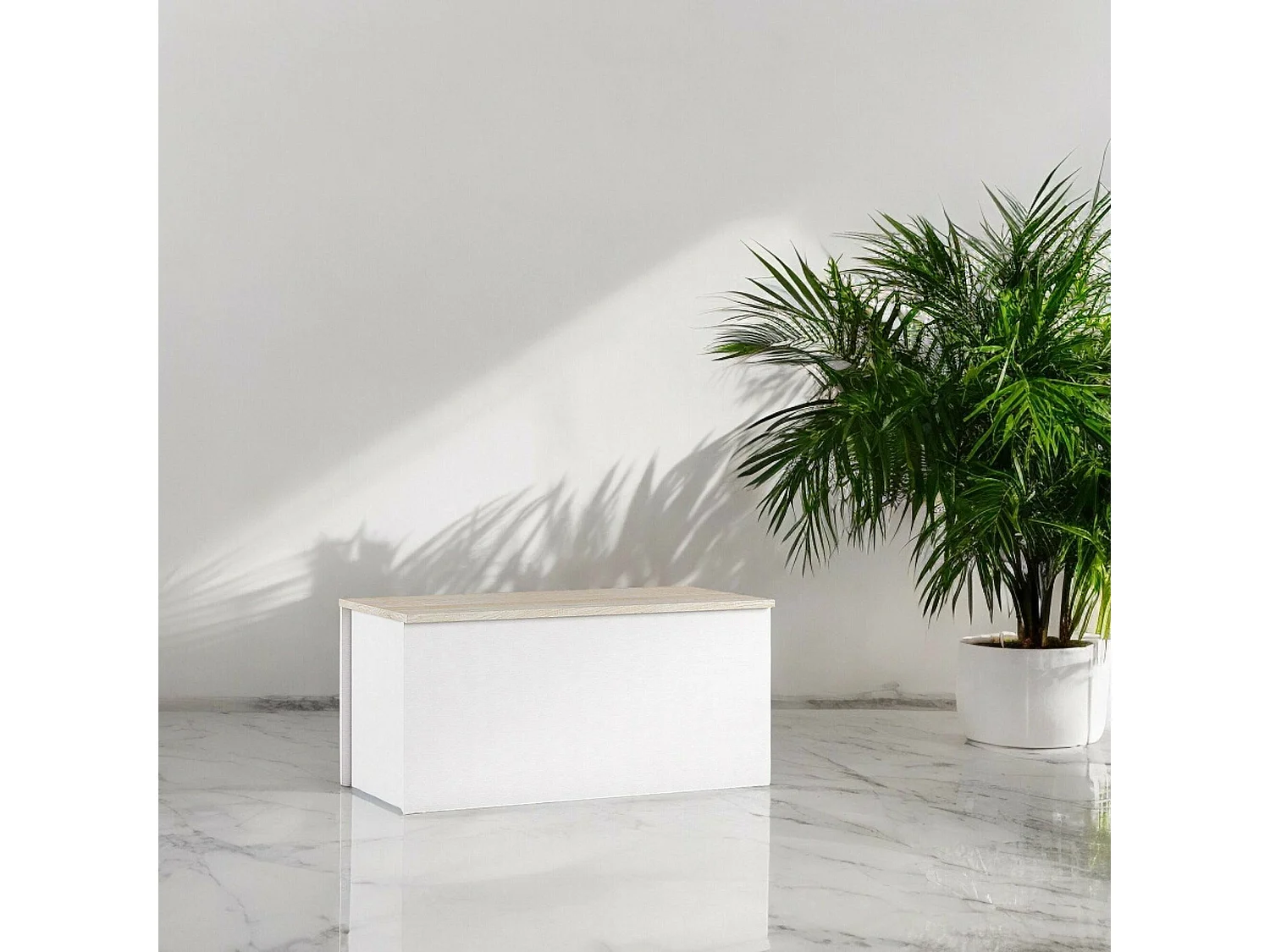 Malle Ditalen, Grande boîte de rangement polyvalente, Coffre moderne, 100% Made in Italy, 90x45h45 cm, Blanc et Chêne