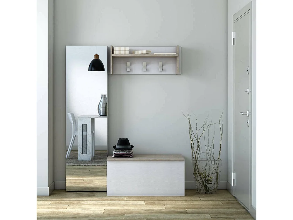 Malle Ditalen, Grande boîte de rangement polyvalente, Coffre moderne, 100% Made in Italy, 90x45h45 cm, Blanc et Chêne