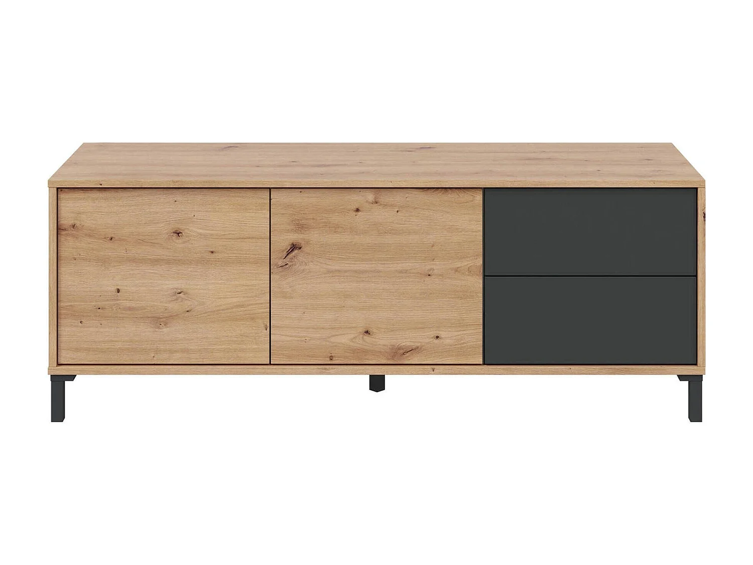 Aparador Arecibo, Aparador moderno com 2 portas, Buffet de sala, móvel de TV, Aparador com pés para sala, 130x41h47 cm, Carvalho notado e Antracite