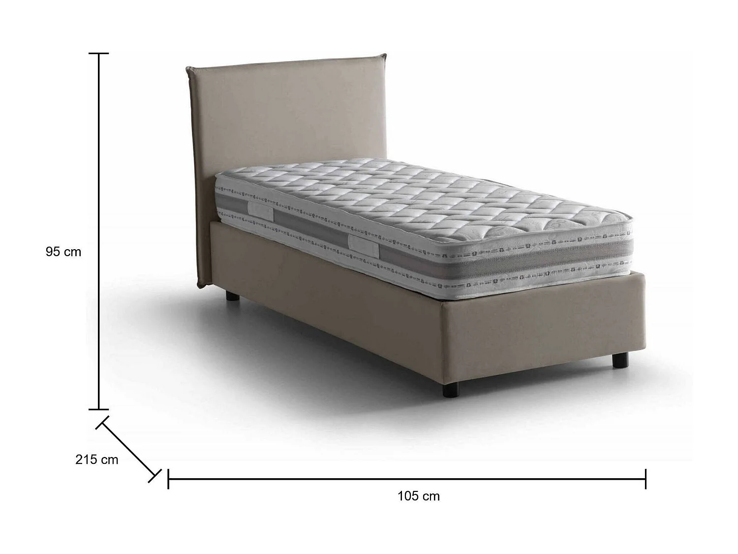 Dbaston eenpersoonsbed, Opbergbed met stoffen bekleding, 100% Made in Italy, Opening aan de voorkant, inclusief matras van 90x200 cm, Taupe