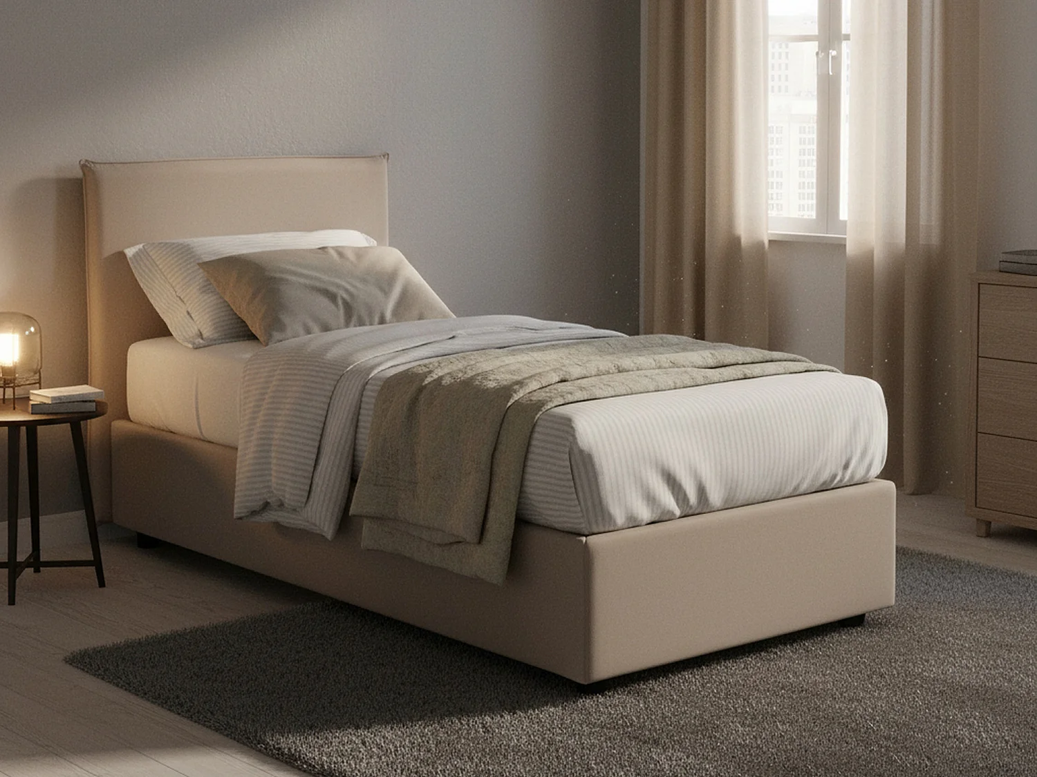 Letto Singolo Alison, Materasso Incluso Made in Italy, 105x215 cm Grigio Tortora