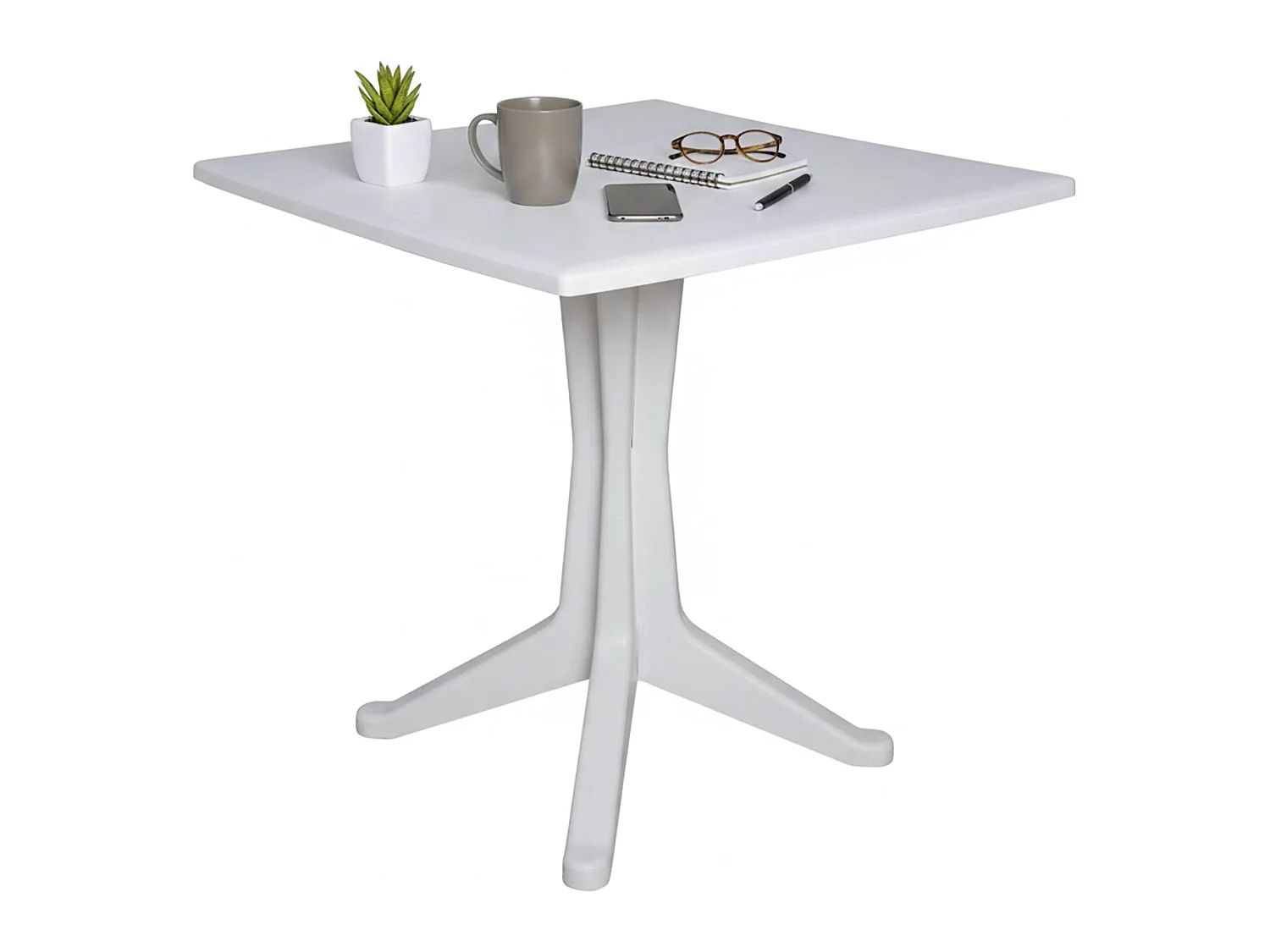 Table d'extérieur Dmondel, Étagère carrée fixe, Table de jardin polyvalente, 100% Made in Italy, 70x70h72 cm, Blanc