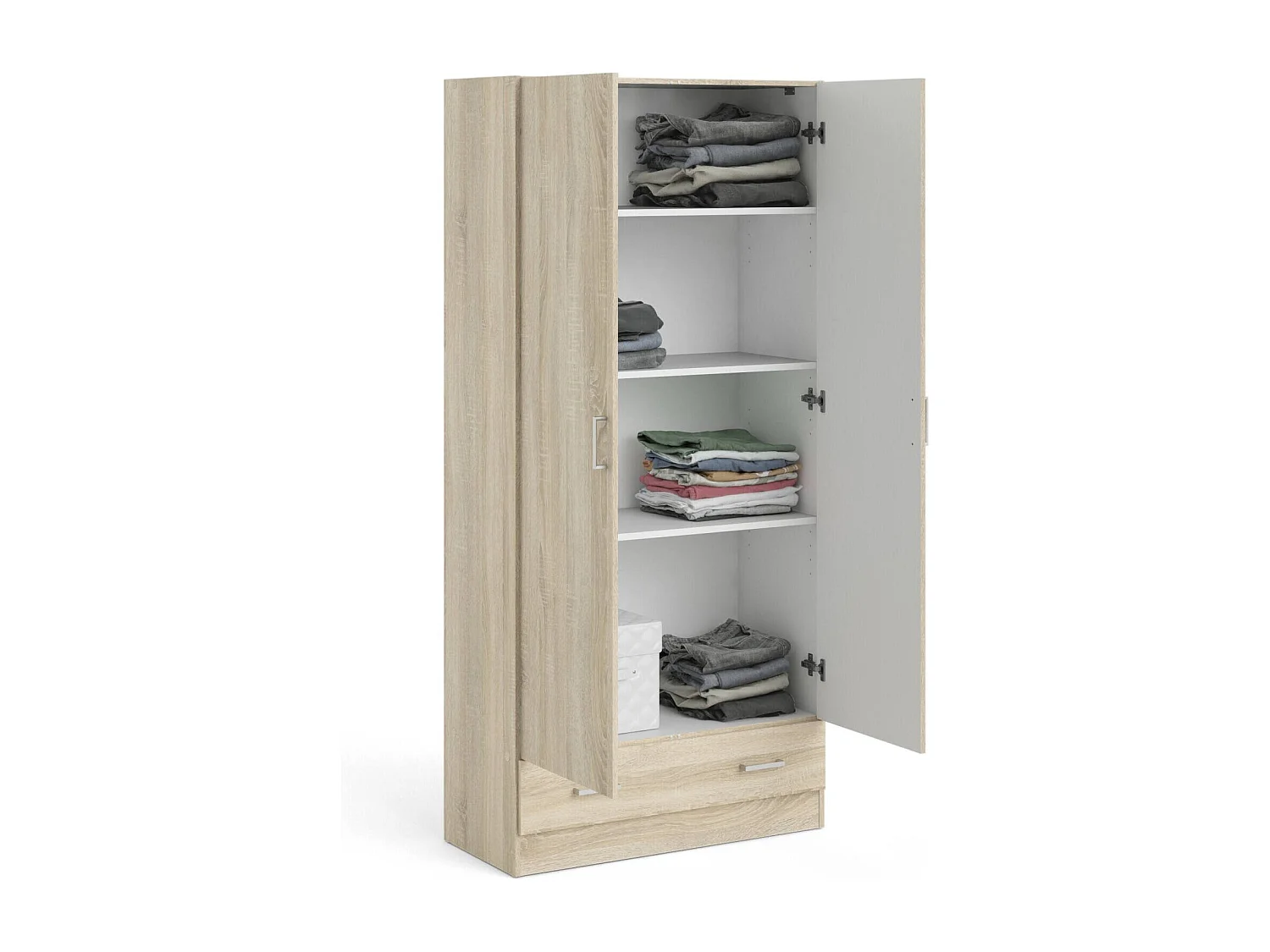 Kleiderschrank mit zwei Türen und einer Schublade, Eichenfarbe, 79 x 35 x H171 cm