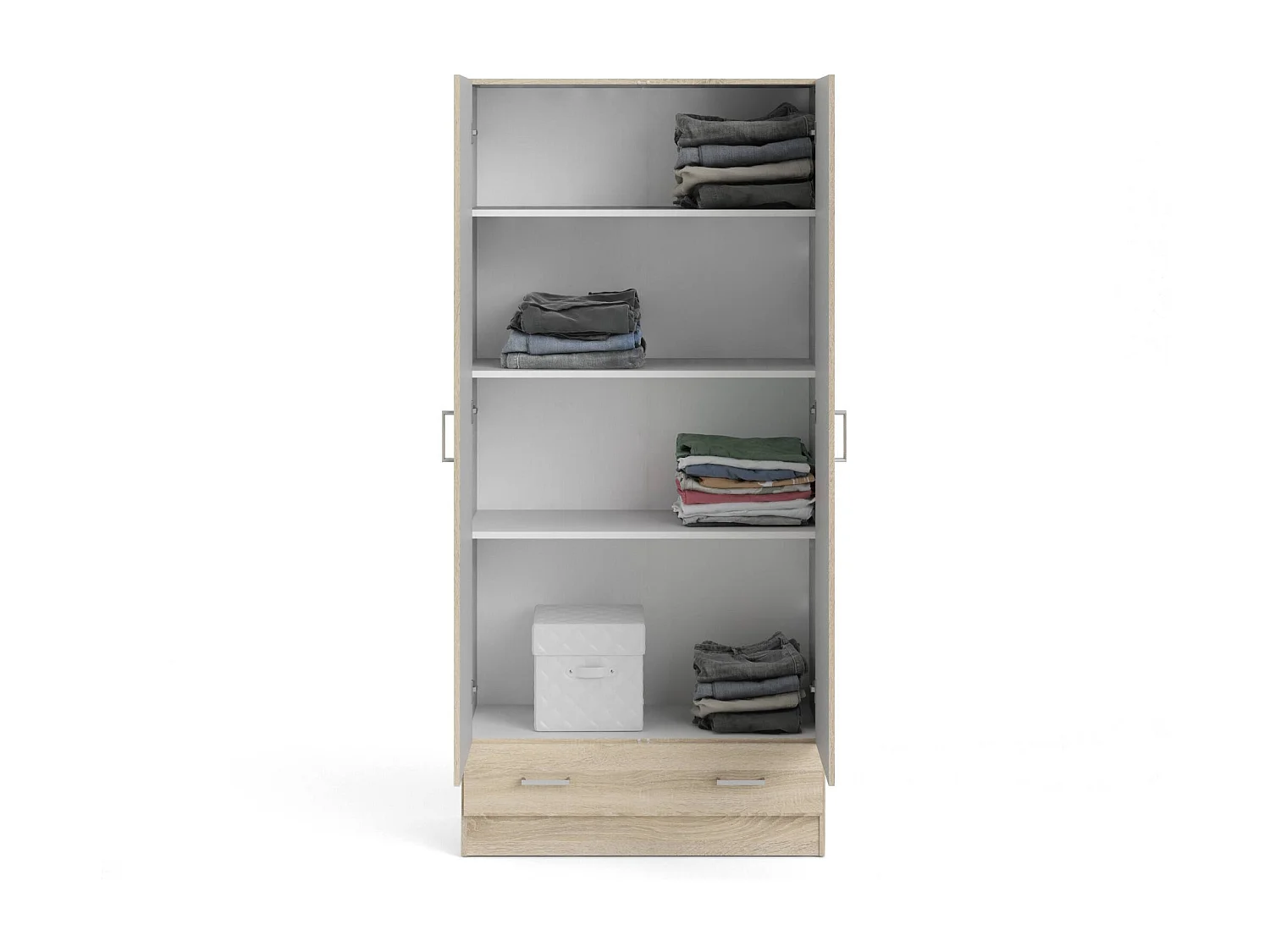 Kleiderschrank mit zwei Türen und einer Schublade, Eichenfarbe, 79 x 35 x H171 cm