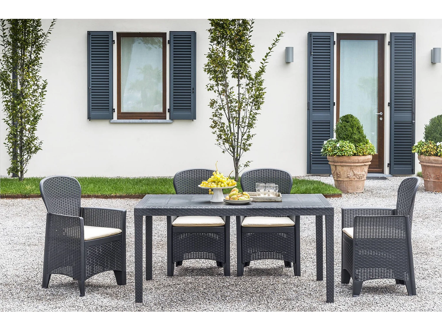 Dmora Buitenstoel Como Zwart Antraciet: Draagvermogen 120 kg, Zithoogte 40 cm, Made in Italy