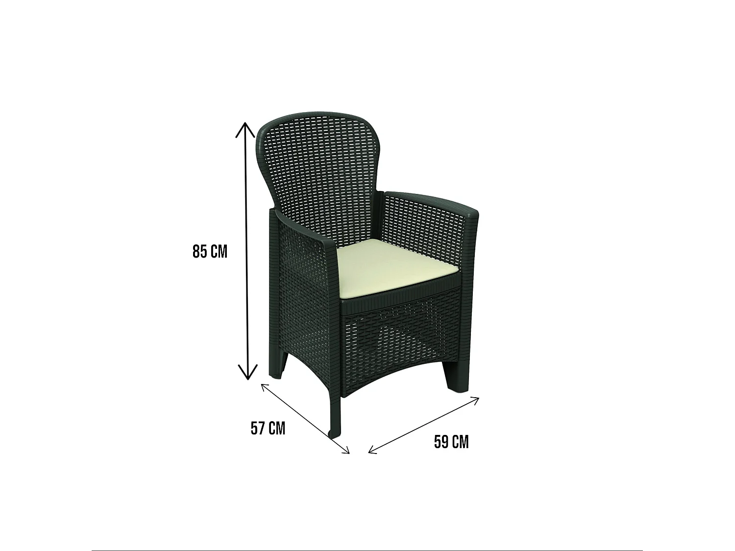 Sedia da esterno Como, Seduta da giardino, Poltrona outdoor effetto rattan, 100 % Made in Italy, 60x58h89 cm, Antracite