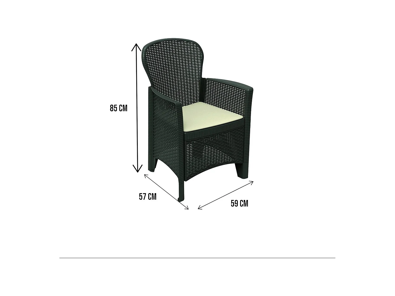 Chaise d'extérieur Como, Siège de jardin, Fauteuil d'extérieur effet rotin, 100% Made in Italy, 60x58h89 cm, Anthracite