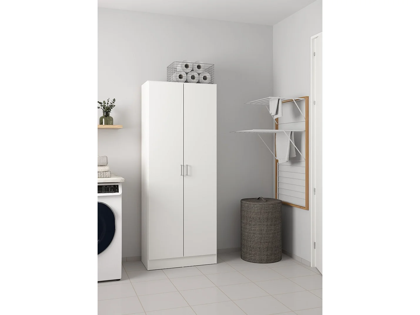 Armadio multiuso Charleston, Mobile portascope a 2 ante, Scarpiera con ripiani, Guardaroba portascope, cm73x37h180 cm, Bianco