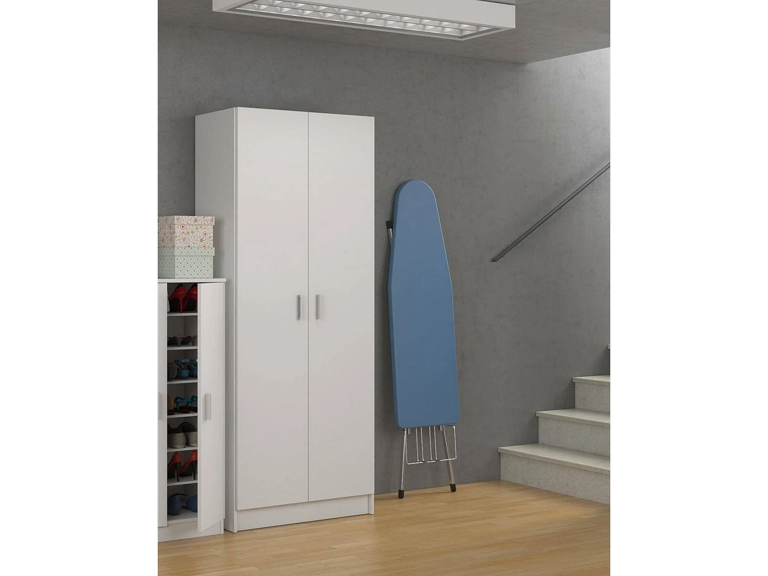 Armoire polyvalente Charleston, Armoire à balais avec 2 portes, Étagère à chaussures avec étagères, Armoire à balais, cm73x37h180 cm, Blanc