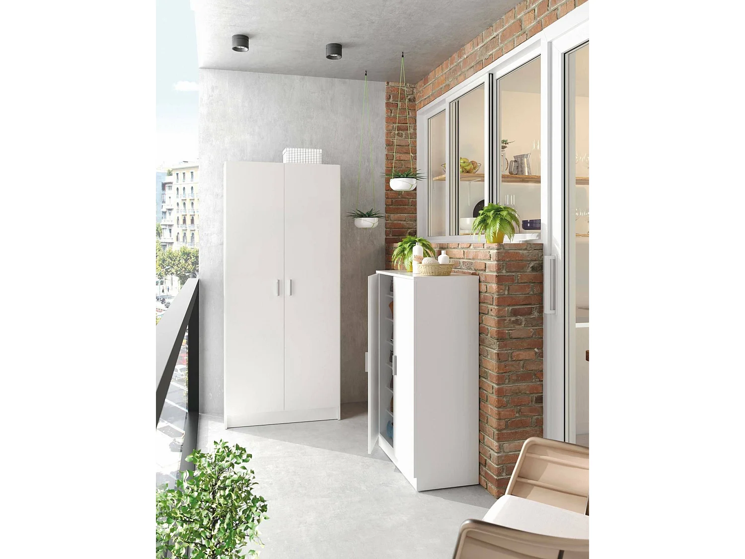 Armoire polyvalente Charleston, Armoire à balais avec 2 portes, Étagère à chaussures avec étagères, Armoire à balais, cm73x37h180 cm, Blanc
