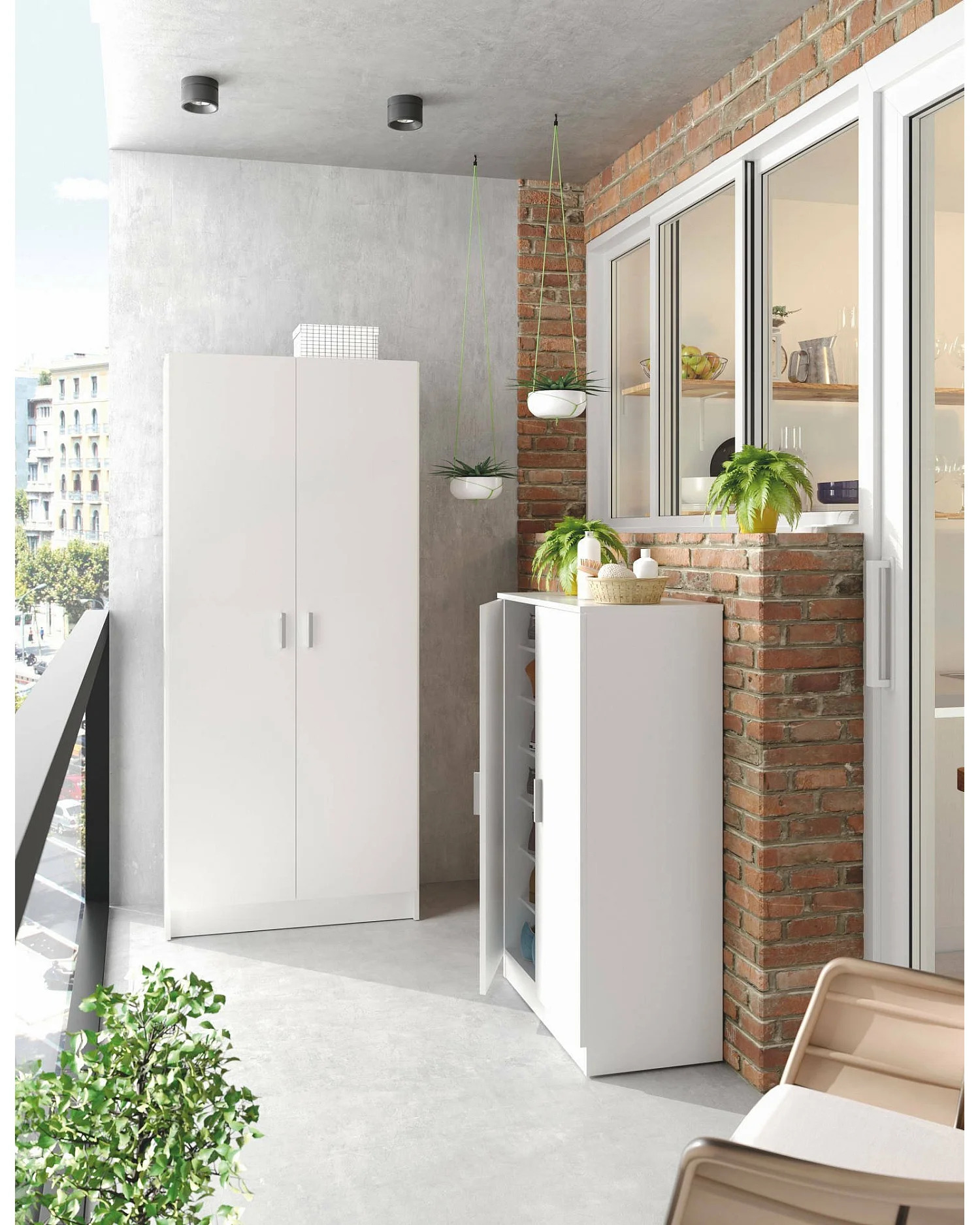 Armadio multiuso Charleston, Mobile portascope a 2 ante, Scarpiera con ripiani, Guardaroba portascope, cm73x37h180 cm, Bianco