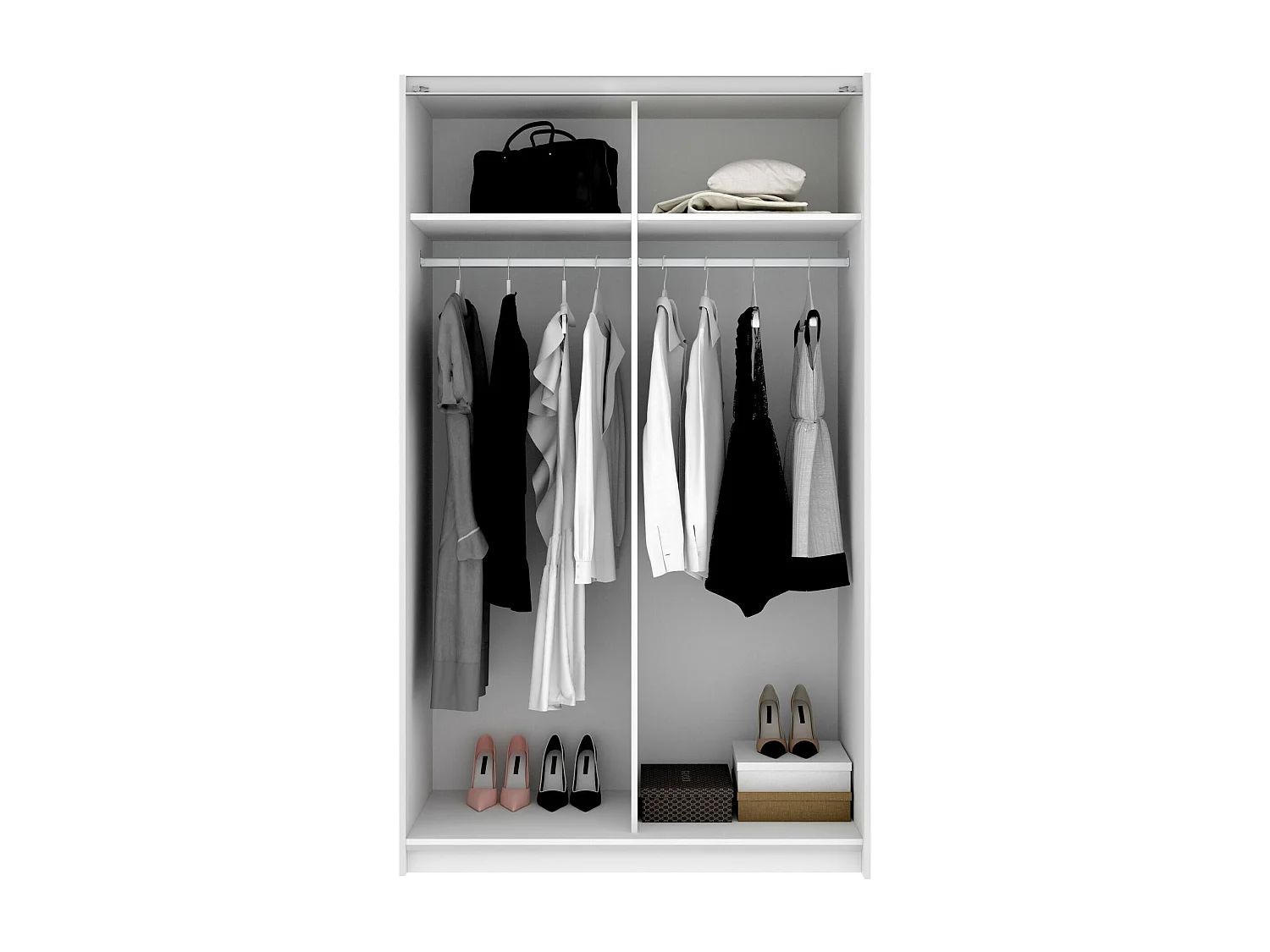 Kleiderschrank Annapurna, Garderobe für Schlafzimmer, Kleiderschrank mit 2 Schiebetüren, 120x65h204 cm, WeiÃŸ