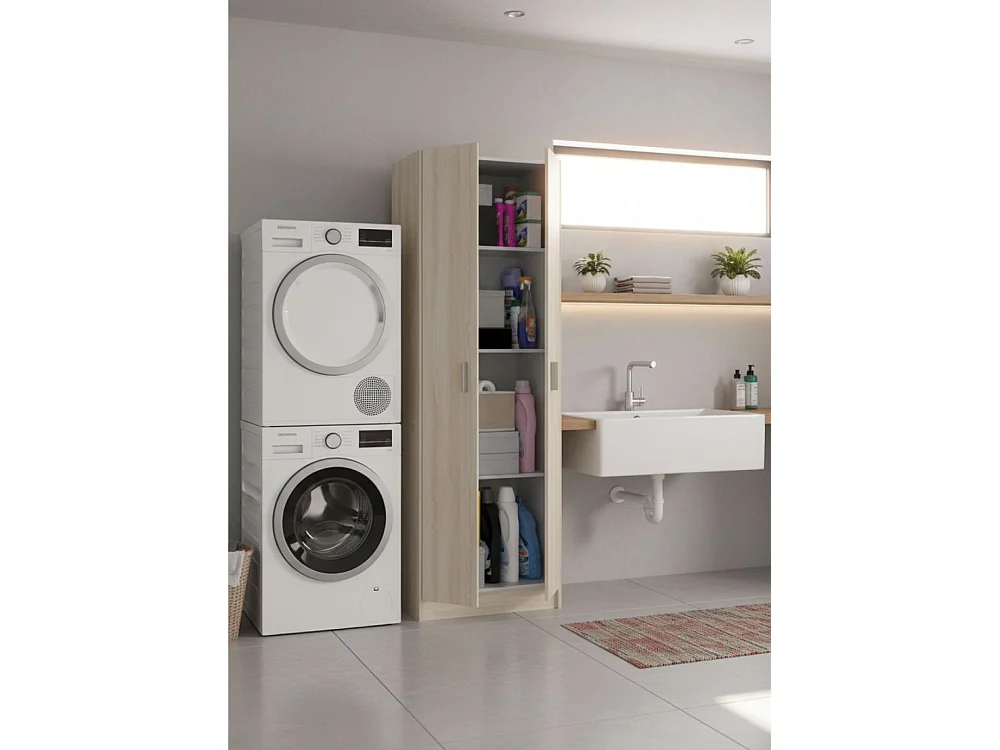 Armoire polyvalente Dmarra, Armoire auxiliaire avec 2 portes, Étagère à chaussures avec 3 étagères, Étagère à chaussures haute moderne, 59x37h180 cm, Chêne