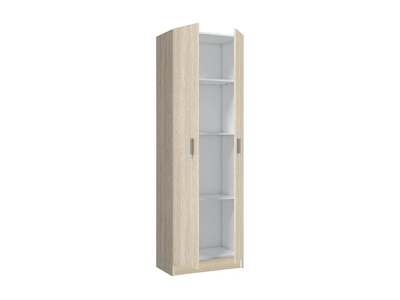 Armoire polyvalente Dmarra, Armoire auxiliaire avec 2 portes, Étagère à chaussures avec 3 étagères, Étagère à chaussures haute moderne, 59x37h180 cm, Chêne
