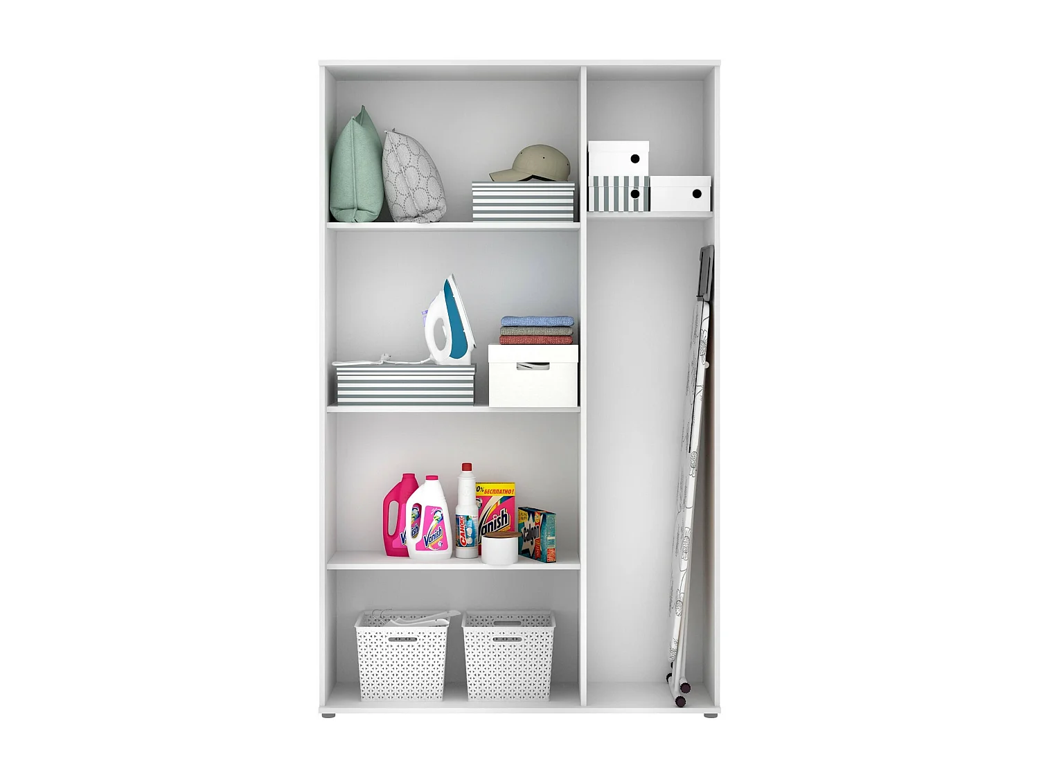Armoire polyvalente Dmeli, Armoire porte-balai multifonctionnelle, armoire 3 portes, 116x35h190 cm, Blanc