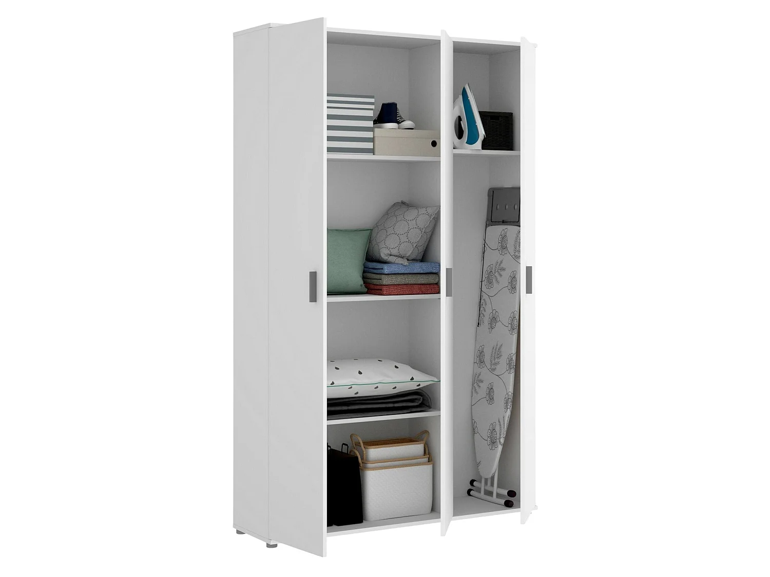 Armoire polyvalente Dmeli, Armoire porte-balai multifonctionnelle, armoire 3 portes, 116x35h190 cm, Blanc