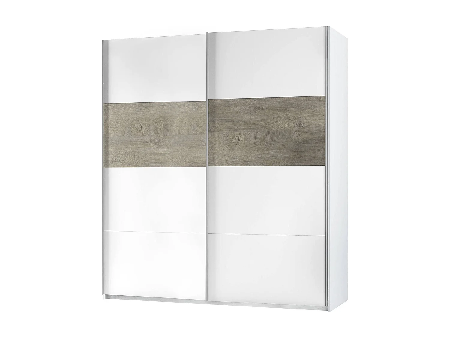 Garderobe Dcioff, Schlafzimmer Kleiderschrank mit 2 Schiebetüren, Schrank mit Kleiderstange und 3 Einlegeböden, 180X60h200 cm, WeiÃŸ und Eiche