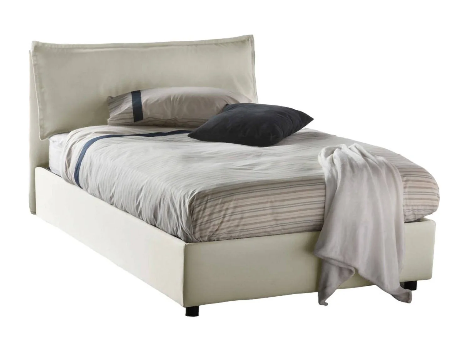 Lit double Dbegi, lit coffre avec revêtement en tissu, 100% Made in Italy, ouverture frontale, adapté pour matelas 120x200 cm, Beige