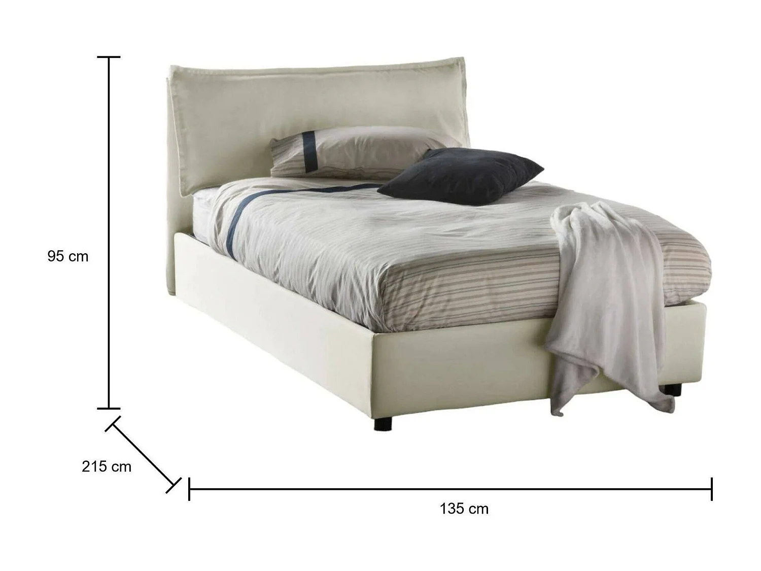 Lit double Dbegi, lit coffre avec revêtement en tissu, 100% Made in Italy, ouverture frontale, adapté pour matelas 120x200 cm, Beige