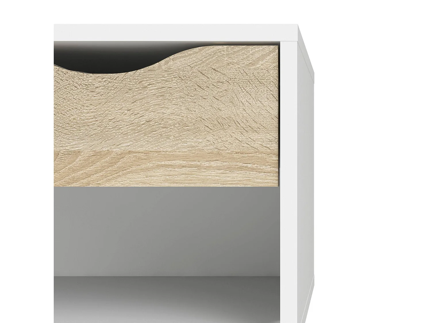 Table de chevet avec un tiroir et un compartiment de rangement, couleur blanc et chêne, Dimensions 50 x 49 x 39 cm